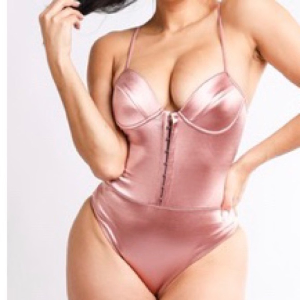 Blush pink satin bodysuit
